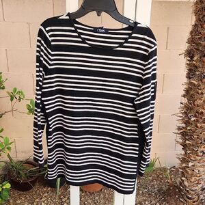 Chaps Black and White 3/4 Sleeve Striped Top Womens Large